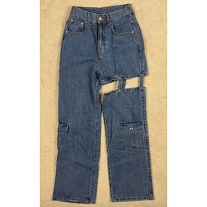 RARE CHUU Asymmetric Cutout Cargo Wide Leg Baggy Jeans Blue Size 27 (24x28) #149
